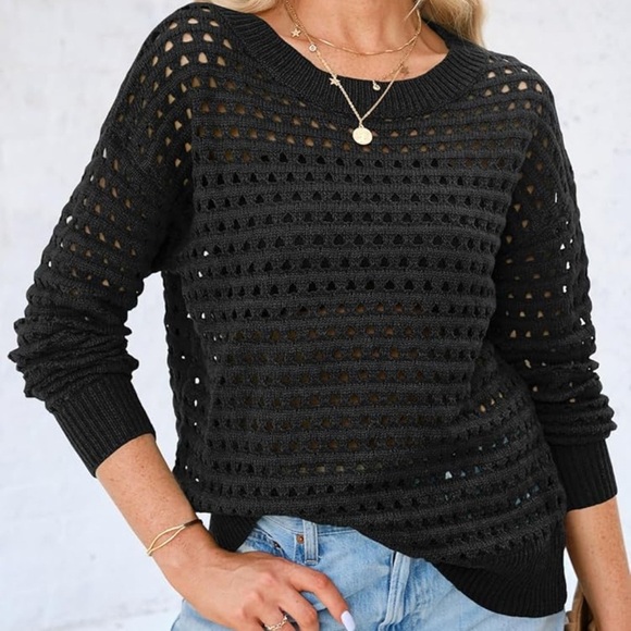NEW 100% Cotton Women’s Oversized Crochet Sweater Black Large L - Picture 7 of 7